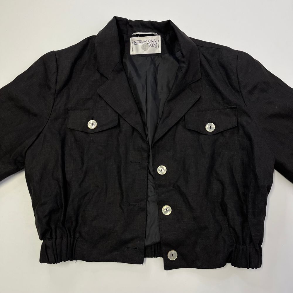 International Scene Vintage Womens Black‎ Pearl Button Collared Jacket 487 - Picture 2 of 9
